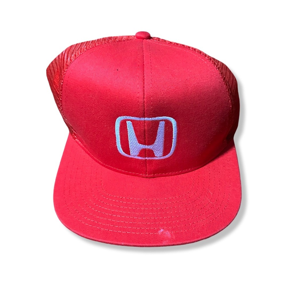 VTG Honda Trucker Hat Mens OSFA Red Excellent Embroidered Logo Snapback Mesh Cap